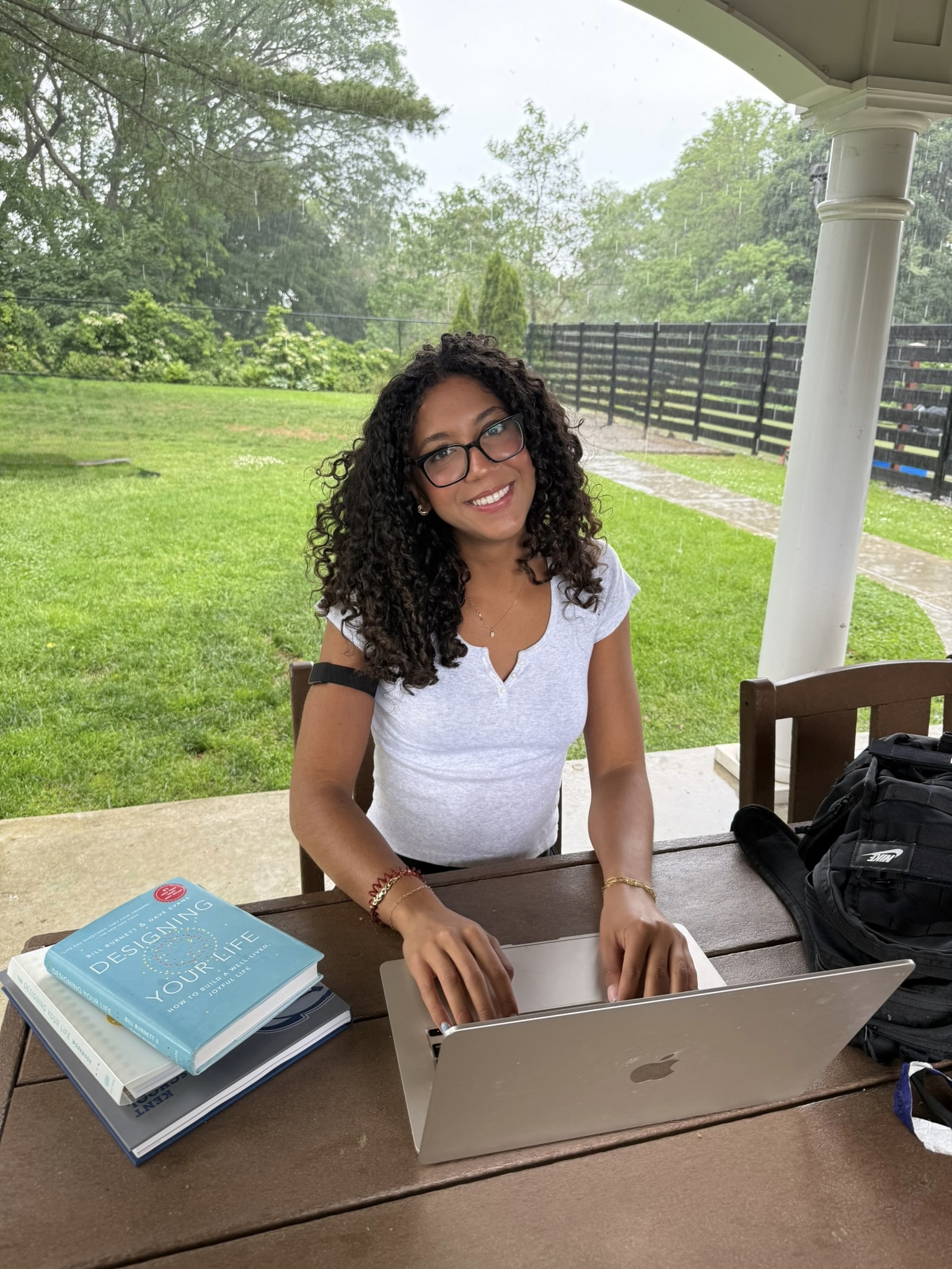 A student working on her laptop
